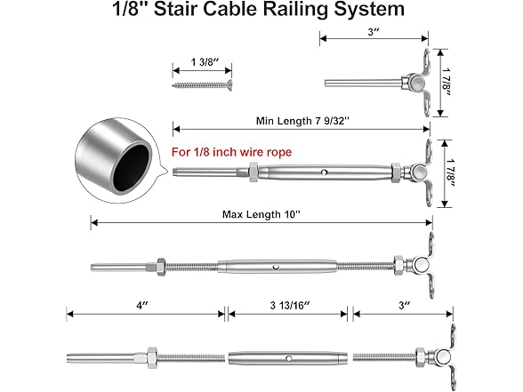 BLIKA 15 Pairs 1/8" Cable Railing Kit