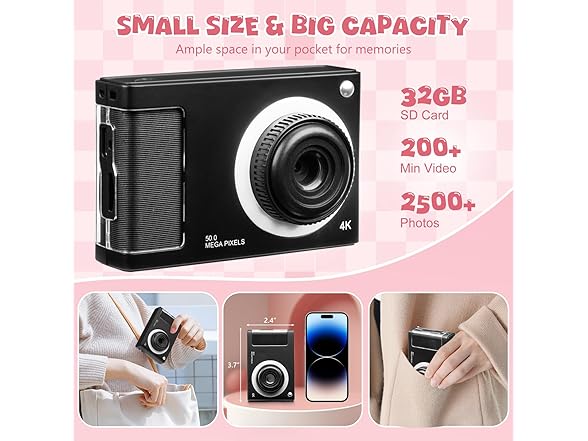 MQOUNY Digital Camera, FHD 1080P w/ 32GB Card