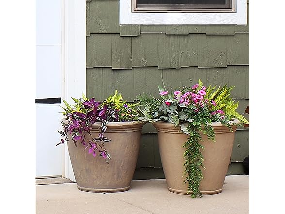Sunnydaze 24-Inch Anjelica Large Plastic Pot Beige 2pk