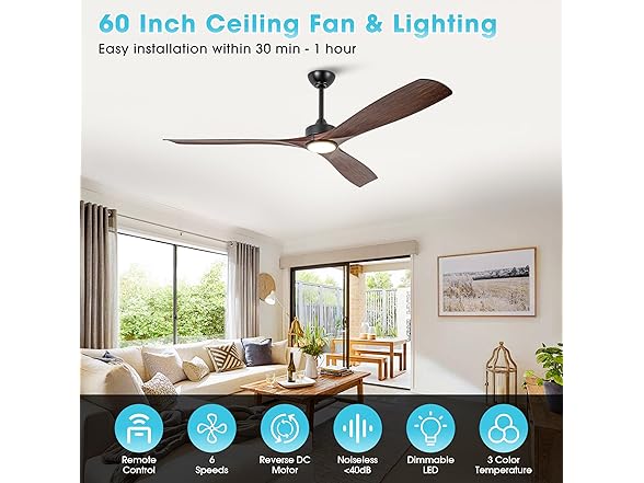 Parrot Uncle F6004BR-PU 60" Ceiling Fan, Walnut