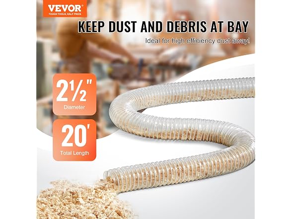 Dust Collection Hose, 2.5'' x 20', Thickened PVC