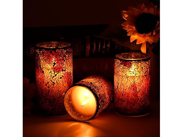 AGLARY 5”Battery Operated Mosaic Glass Flameless C