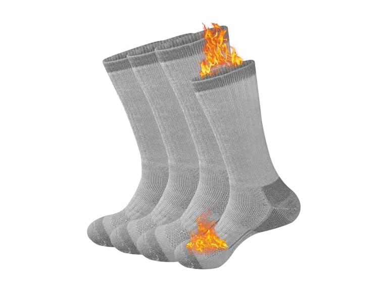 GKX Men's Merino Wool Moisture Wicking Outdoor Hiking Heavy Duty Work Cushion Crew Socks(Grey)