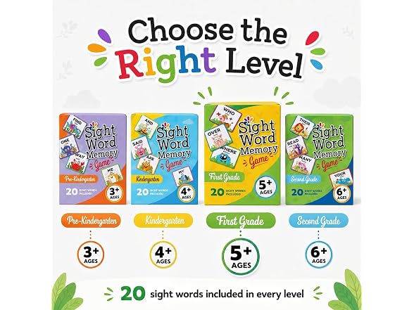 Sight Word Memory Game for Kids Ages 4-8, Matching Card Game