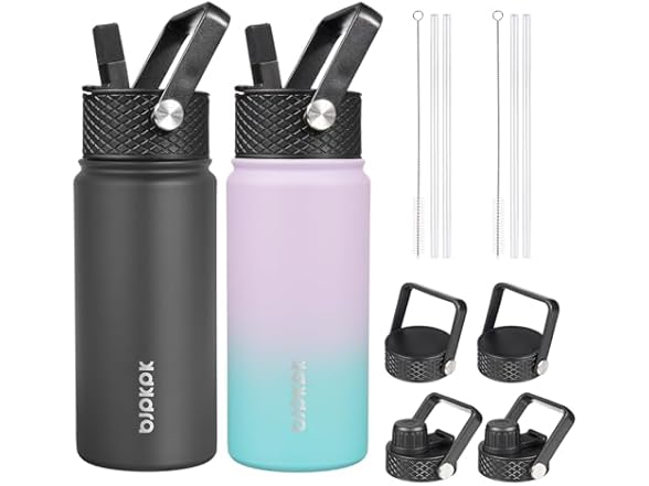 BJPKPK 2 Pack Insulated Water Bottle with Straw Lid