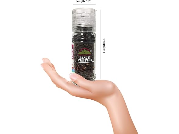 Himalayan Chef Black Pepper Glass Grinder-1.76Oz