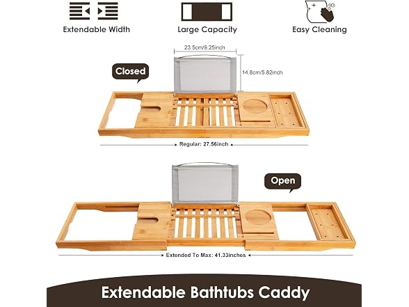 iMounTEK Water Resistant/Rust Proof Bamboo Bathtub Caddy