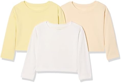 Amazon Essentials Girls' Long Sleeve T Shirts, Pack of 3, Beige/Pastel Yellow/White, Large