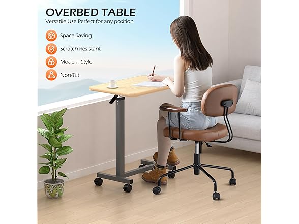 Adjustable Overbed Table with Wheels
