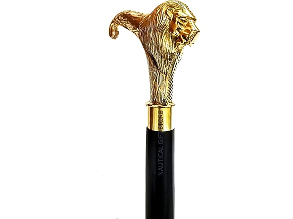 Solid Brass Lion Head Handle Wooden Cane