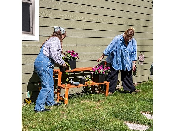 Sunnydaze 2-Tier Meranti Outdoor Wood Plant Stand, 24"