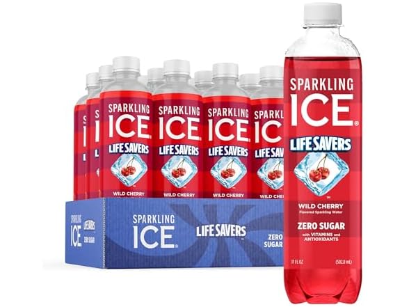 12PK Sparkling Ice LIFESAVERS Wild Cherry, Zero Sugar