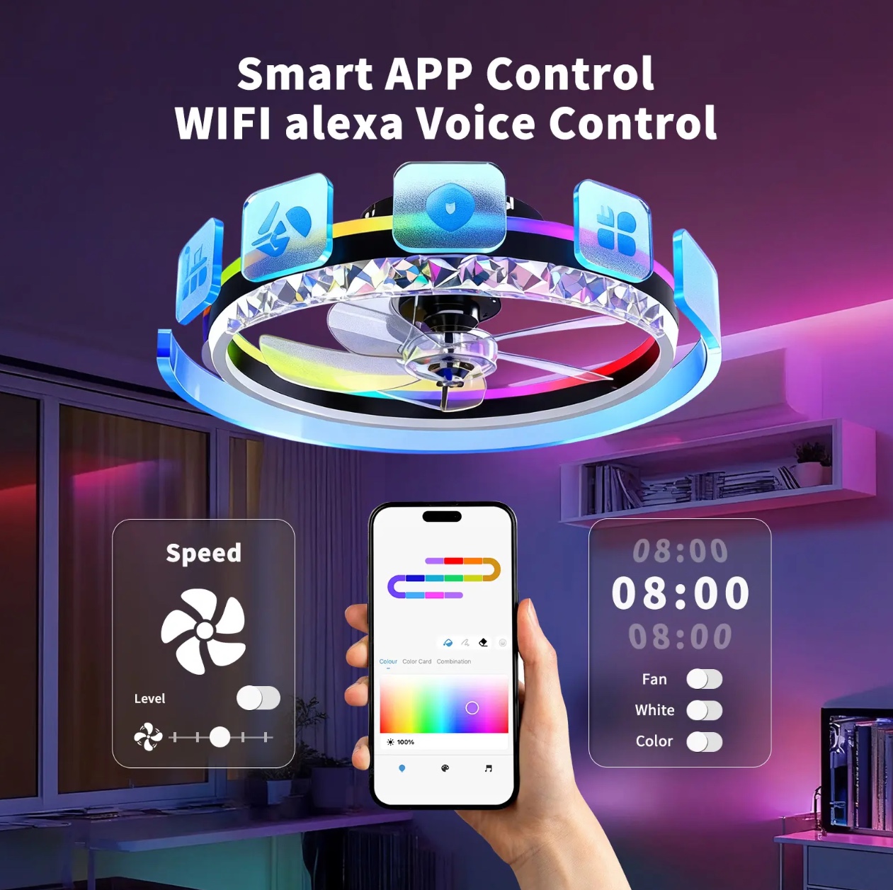 Smart RGB LED Ceiling Fan 20 w/ Remote - Gallery 14