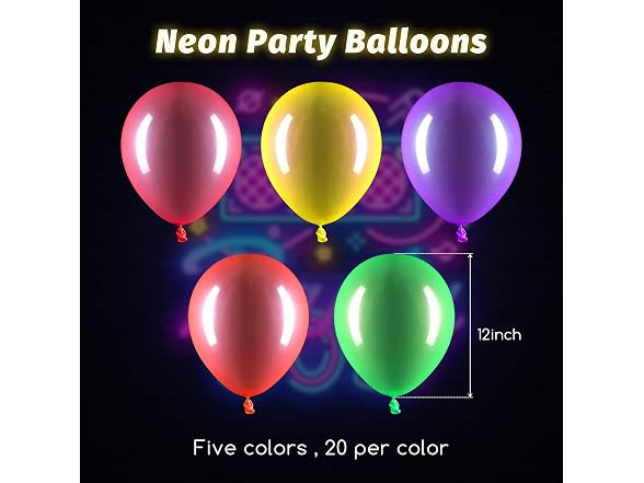 100 Pieces Neon Party Balloons Glow