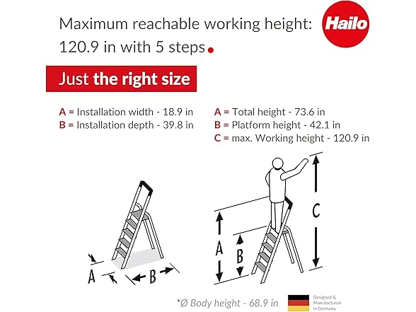 Hailo L100 Topline 5 Aluminum Ladder
