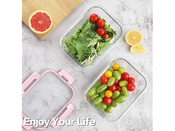 HOMBERKING 8-Pk 36oz Large Glass Meal Prep Containers, Pink