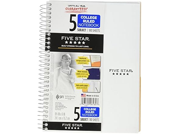 Five Star Spiral Notebook, 9-1/2" x 6"