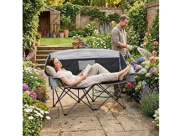 SUNNYFEEL Black Loveseat Chair w/Cooler