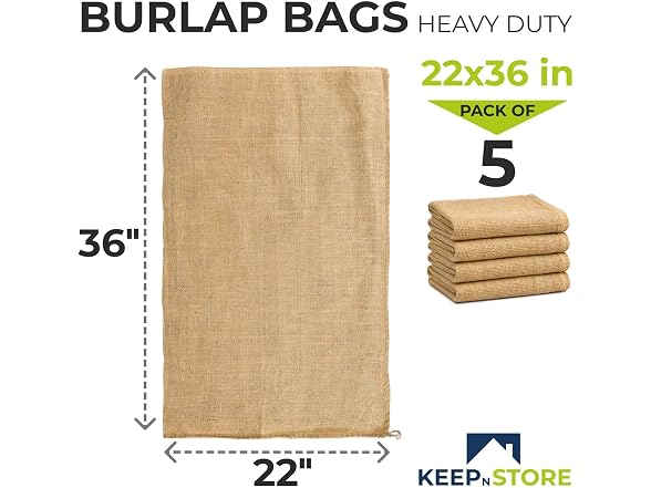 Burlap Storage Bags 22" x 36", Pack of 5 