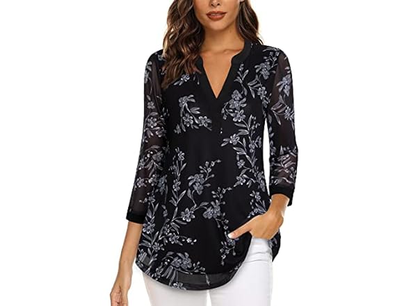 Women’s V Neck 3/4 Sleeve Tunic Top