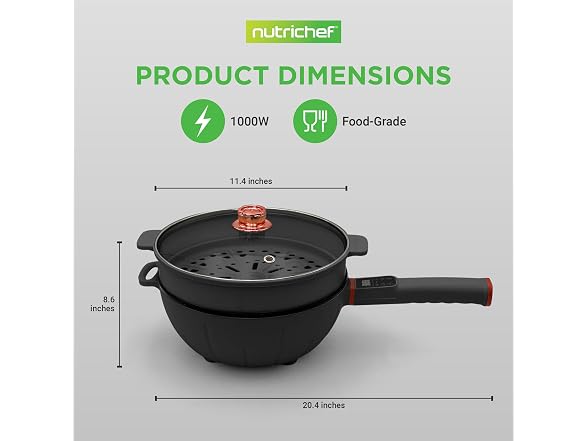 Nutrichef 4L Electric Frying Pan & 4L Steamer 