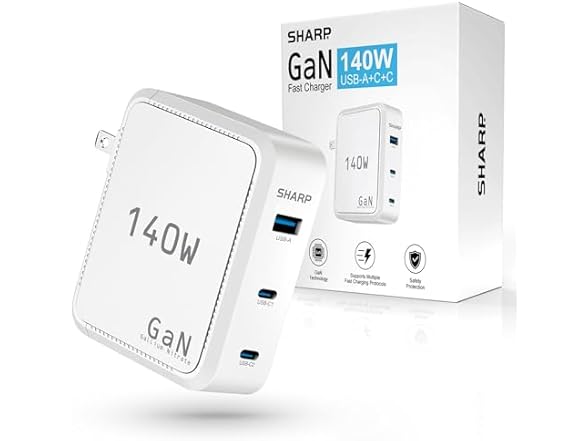 Sharp 140W GaN Foldable 3-Port USB-C Charger
