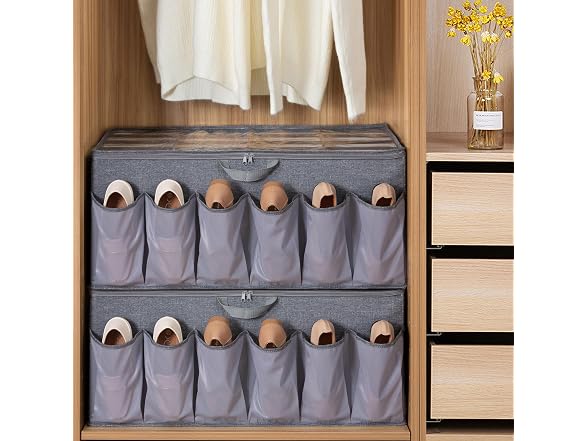 STORAGEIDEAS Extra Large Fabric Shoe Organizer Grey, 2 Pack