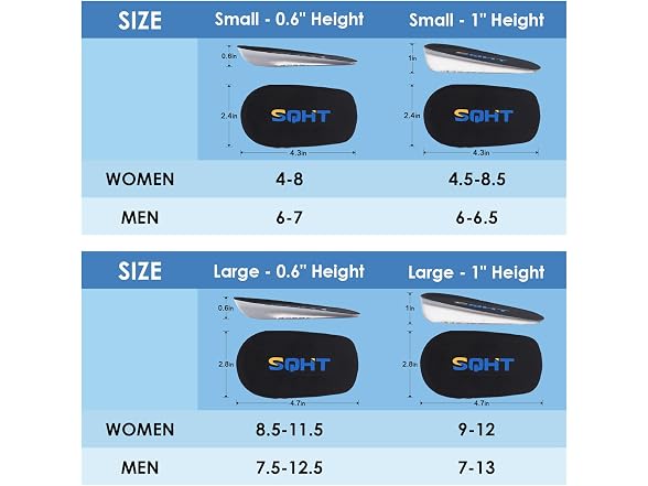 SQHT Gel Height Increase Insoles Small