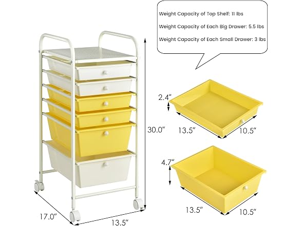CLEEMAN 6-Tier Rolling Cart with Drawers
