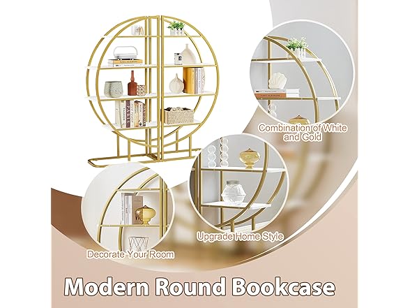 4-Tier L Shaped Bookshelf, Modern Half Moon