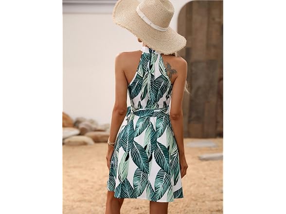 Wdirara Women (L) Boho Tropical Halter Line Dress
