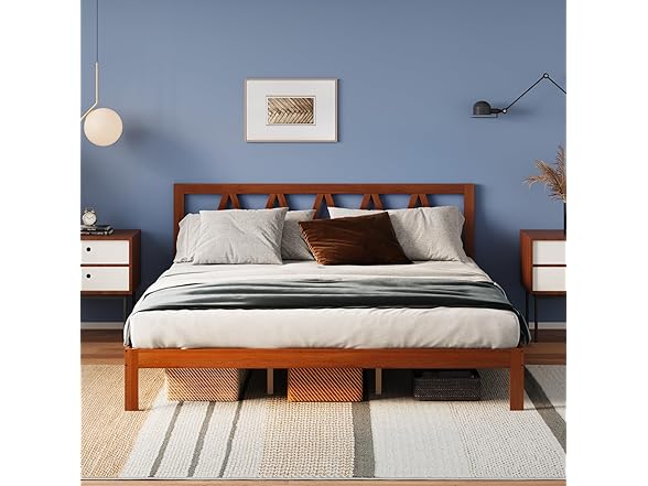 Avenco Solid Wood Platform Bed Frame with Headboard