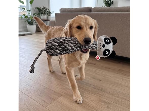 SPOT Dura-Fused Colors Leather Bottle Cruncher Panda Dog Toy