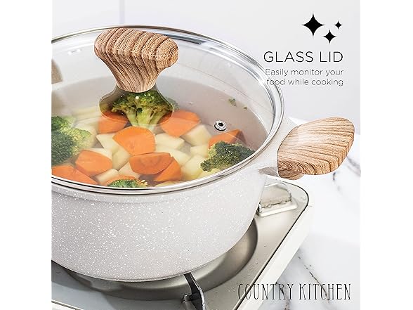 Country Kitchen Non-Stick Cast Aluminum Cookware Cream, 13 Pc.