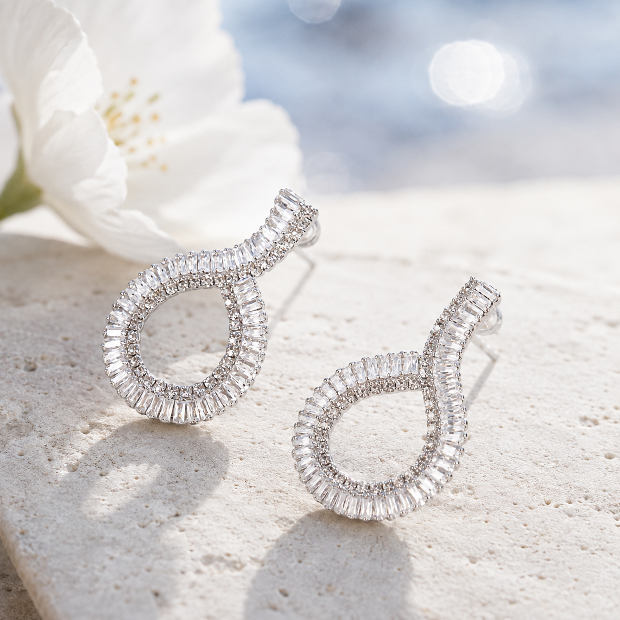 Silver Twisted CZ Drop Earrings - Gallery 7
