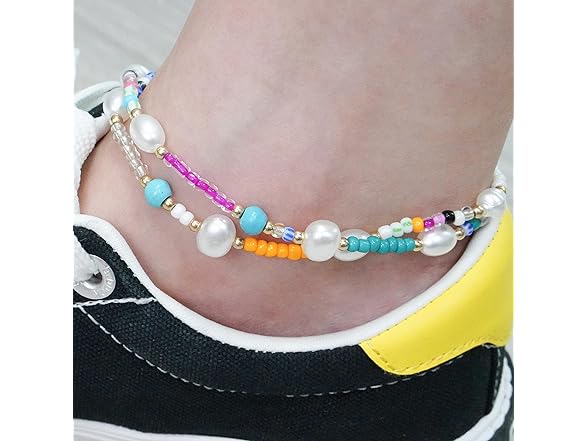 BEMDOFIG 6Pcs Boho Beaded Anklets