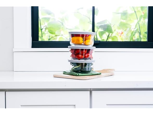 6-Piece Glass Food Storage Containers Set Grey
