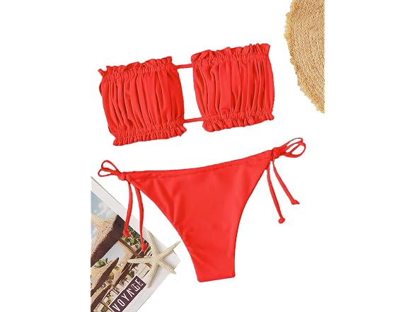 Floerns Women (S) Tie Back Ruched Bandeau B Bikini
