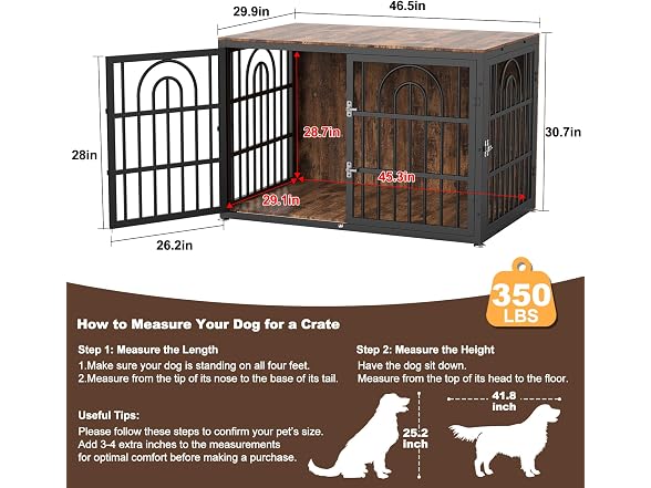 Tiovo 47 Inch Antique Walnut Dog Crate