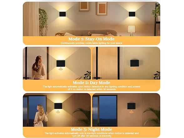 Yochoice Motion Sensor Wall Sconces, Black, 2PK