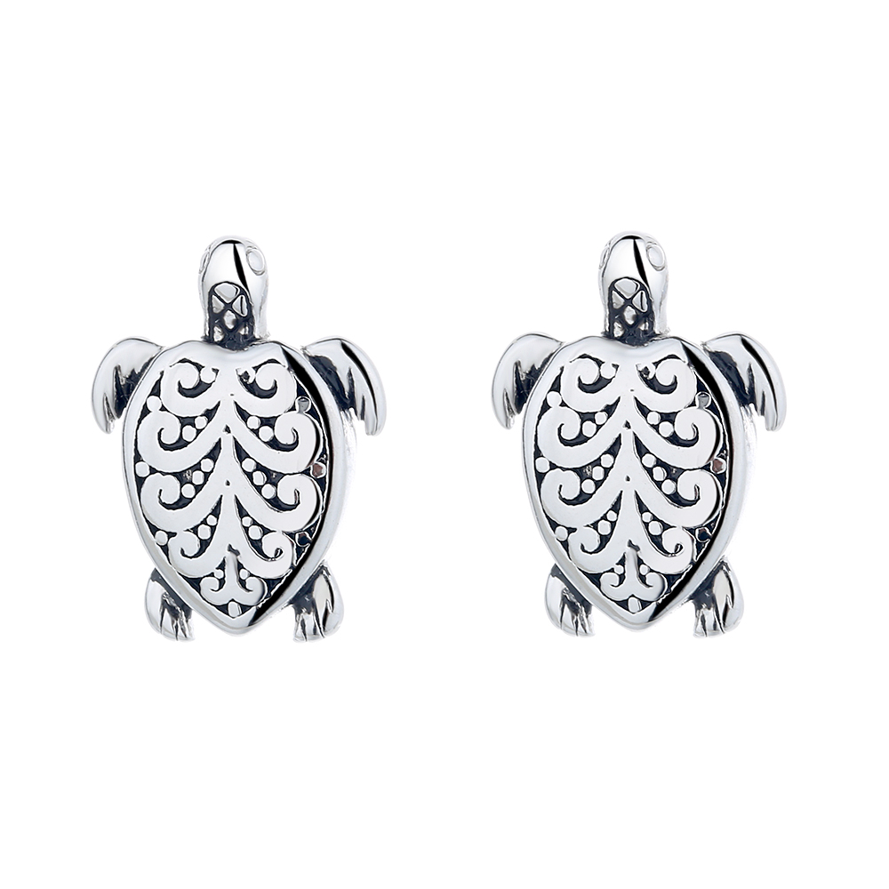 Sterling Silver Artisan Turtle Studs - Gallery 3