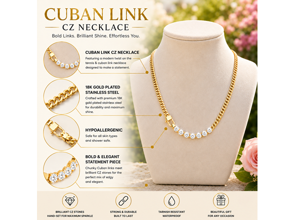 18K Gold Plated Cuban Link CZ Necklace