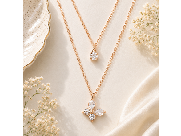 18K Gold Bee Necklace with Layered CZ