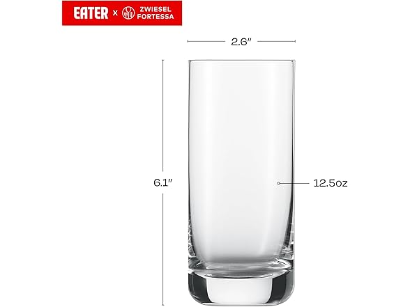 Eater x Zwiesel Fortessa Cappello Crystal Glass, 12.5 Ounce Iced Beverage (Set of 6)