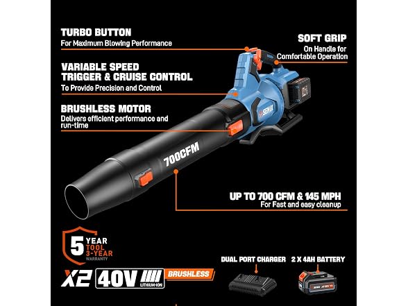 SENIX 40-volt Battery Handheld Leaf Blower