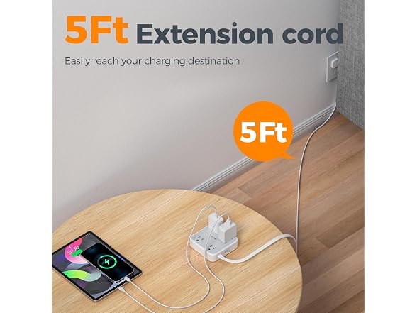 TESSAN 900J Power Strip 5ft Cord (4 Outlets, 3 USB)