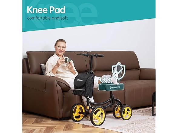 ELENKER Deluxe Steerable Knee Walker with 10" Front Wheels – (Open Box)