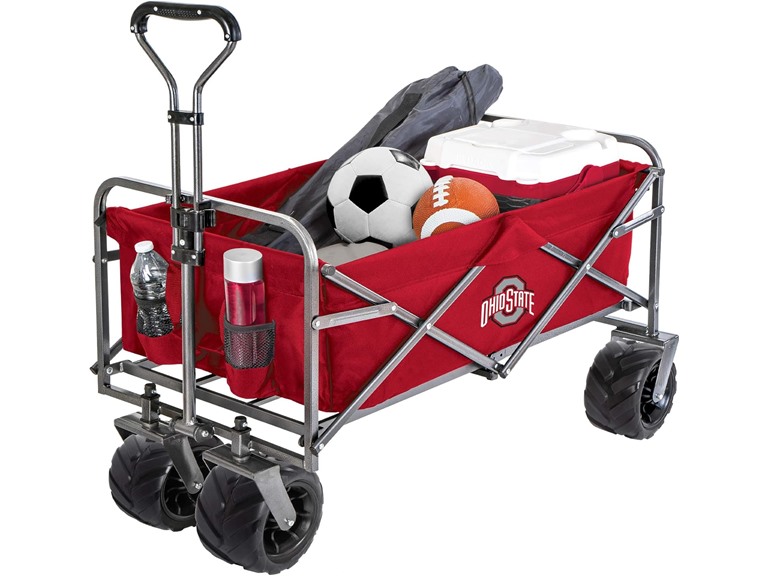 Smart Design Collegiate Heavy-Duty Utility Collapsible Sports Wagon – Heavy Duty Wheels Beach Cart - 20.15 x 35.5 x 22.5 inch - Ohio State University - Grey & Scarlet Colors - [Buckeyes]