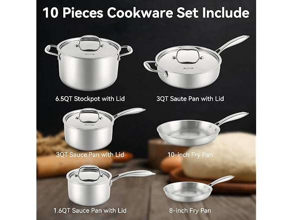Duxtop Whole-Clad Tri-Ply Stainless Steel Induction Cookware Set, 10PC Set 