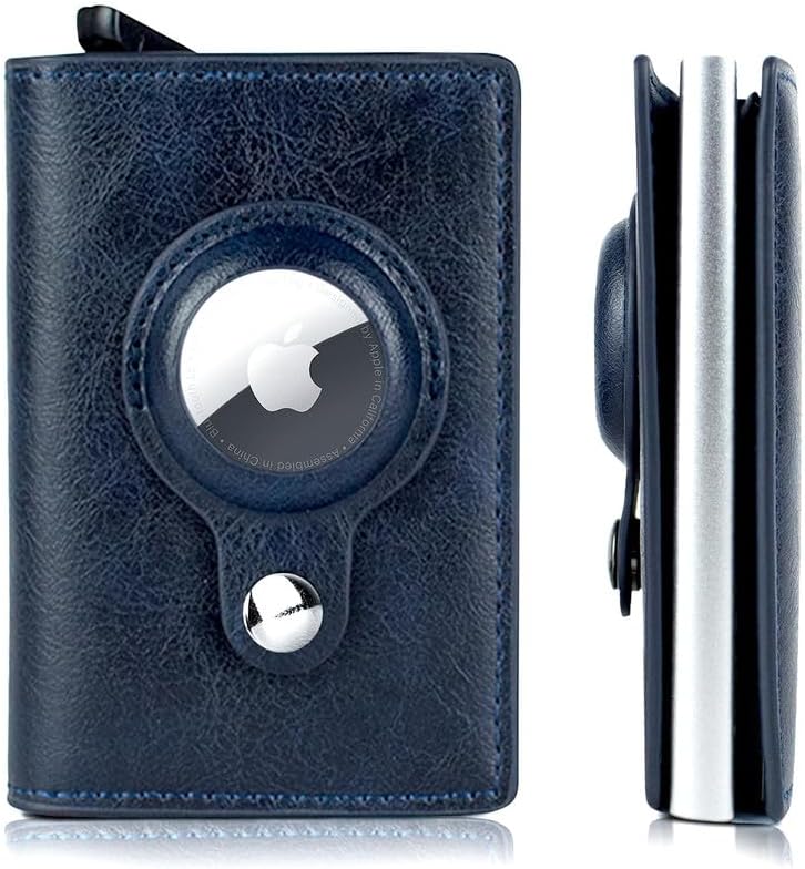 JGD Leather Airtag Wallet with AirTag Holder, Slim Wallet for Men, Credit Card Holder, RFID Wallet for Men, Minimalist Wallet for Men, (No AirTag Included) (Navy Blue)